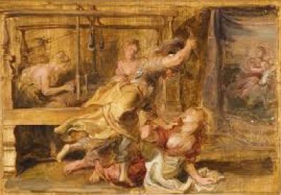 Minerva golpeando a Aracne. (1636) Oleo sobre tabla. Peter Paul Rubens